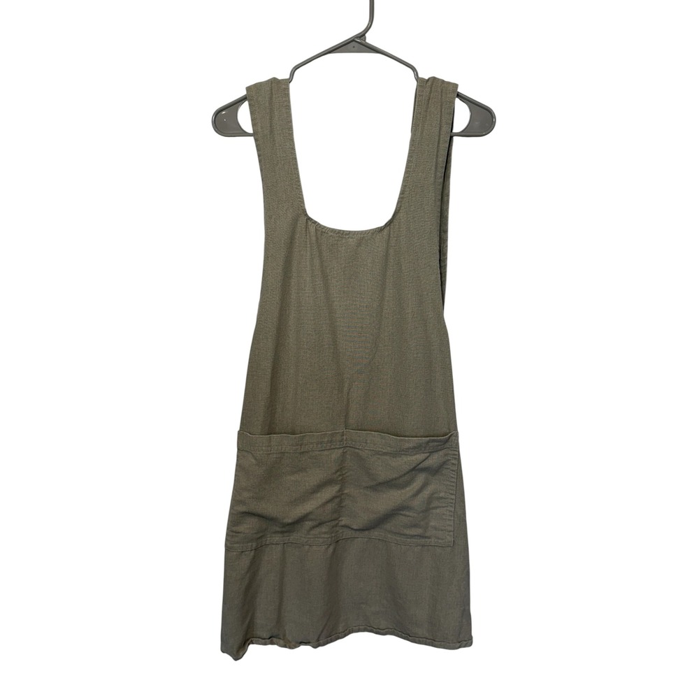 Womens Olive Green Pinafore Apron One Size Crossover Back Linen